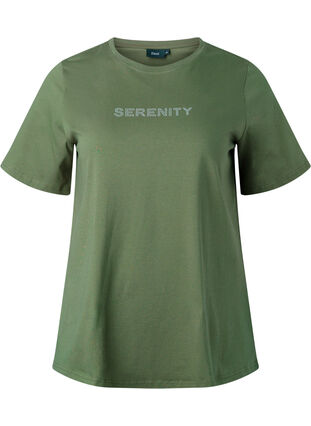 T-shirt van biologisch katoen met tekst, Thyme SERENITY, Packshot image number 0