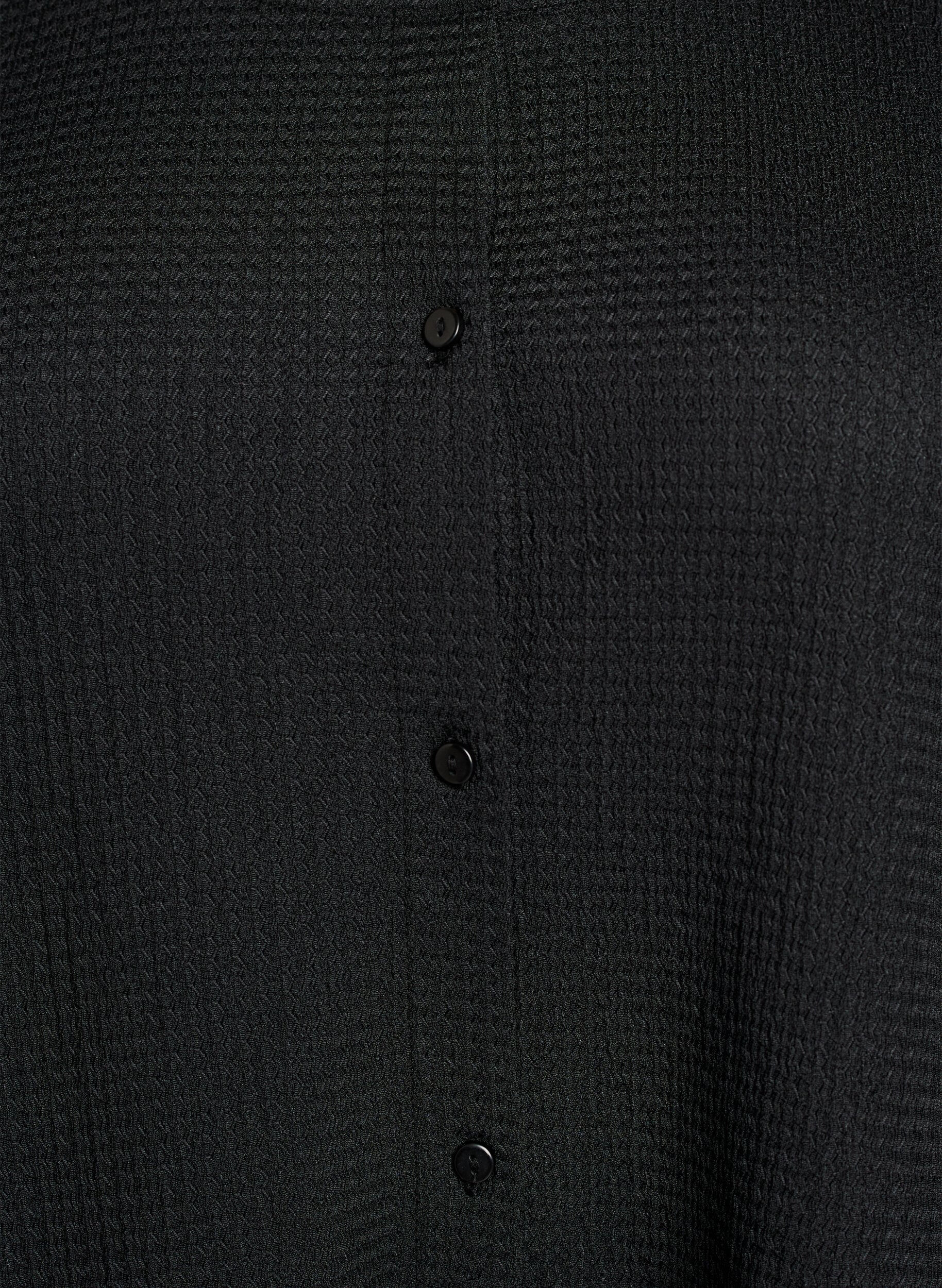 ZizziBlouse met korte mouwen, structuur en knoopsluiting, Zwart, Packshot image number 2