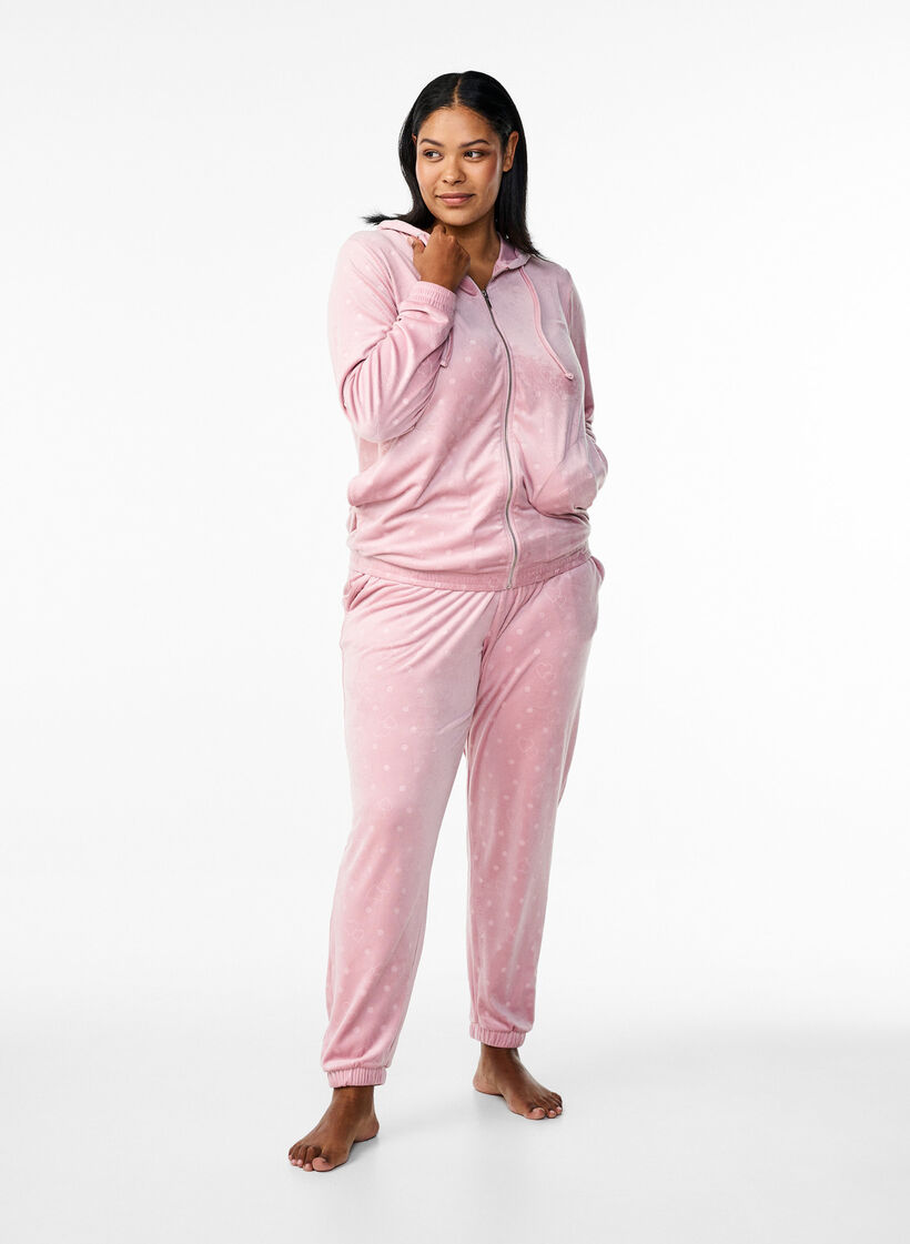 Velours broek met ingebosd patroon, Roze, Model image number 0