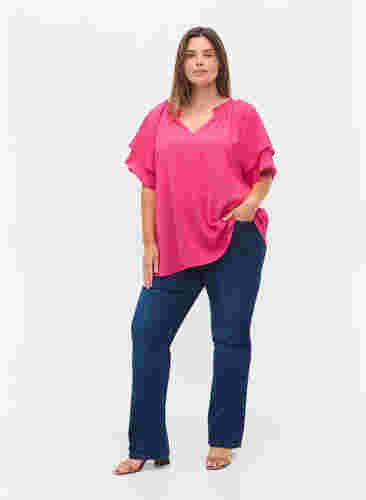 V-hals blouse met korte mouwen, Fuchsia Purple, Model image number 2
