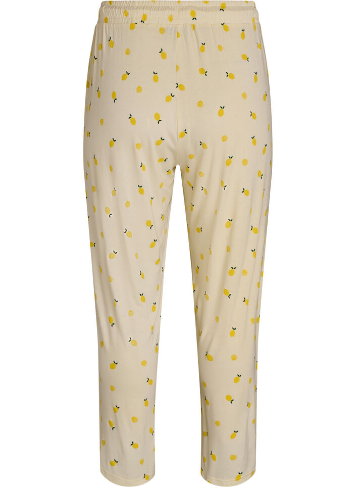 Pyjamabroek in zachte jersey met hoge taille en fruitprint, Geel, Packshot image number 1