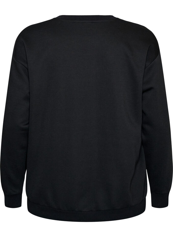 Sweatshirt met geborduurde tekst, Zwart, Packshot image number 1