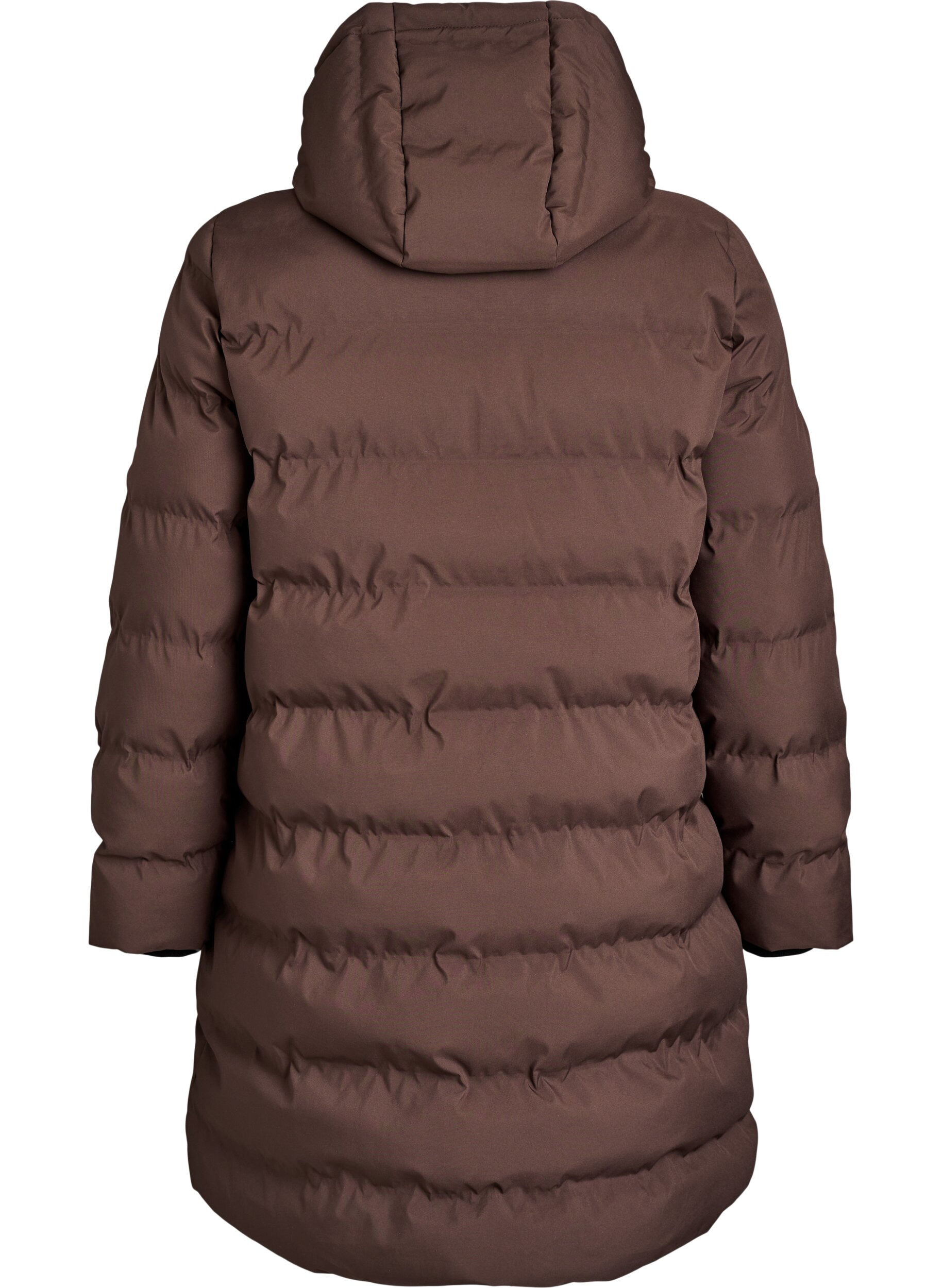 ZizziPufferjas met capuchon en zakken, Bruin, Packshot image number 1