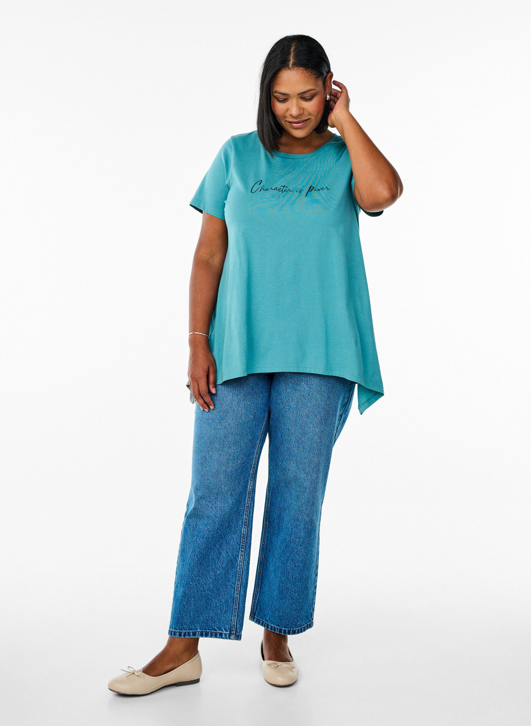 ZizziT-shirt met ronde hals en A-lijn vorm, Groen, Model image number 1