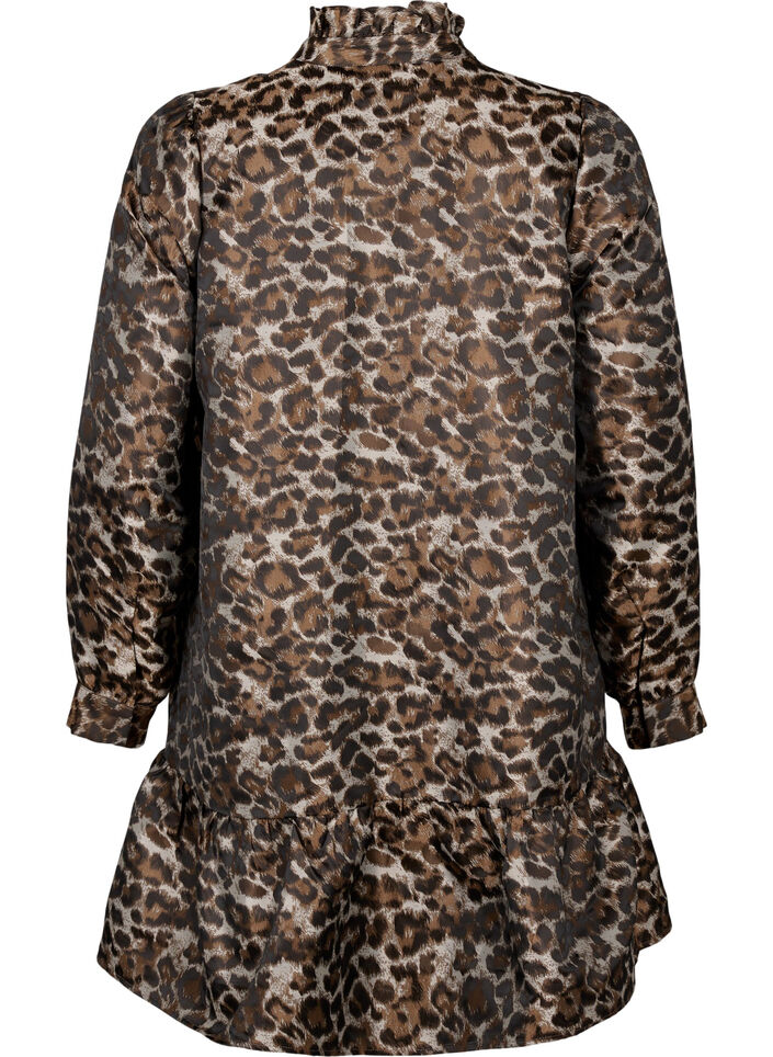 Robe jacquard courte avec motif léopard, Brown Leo AOP, Packshot image number 1