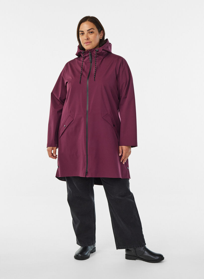 Imperm&eacute;able avec poches et capuche, Bordeaux fonc&eacute;, Model image number 1