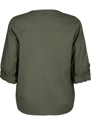 Katoenen overhemdblouse met V-hals, Thyme, Packshot image number 1