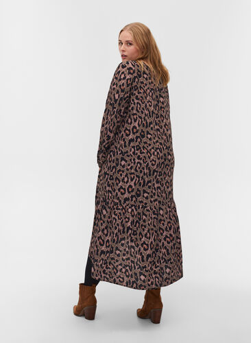 Midi-jurk met print in viscose, Ivy Green Leopard, Model image number 1