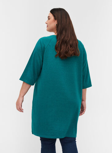 Article en promotion - Robe pull en coton avec poches et manches 3/4, Teal Green Melange, Model image number 1
