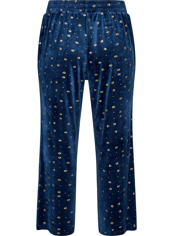 Velours pyjamabroek met all-over print, Blauw, Packshot image number 1