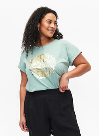 T-shirt en coton biologique avec imprimé doré, Ch.Green Gold Flower, Model