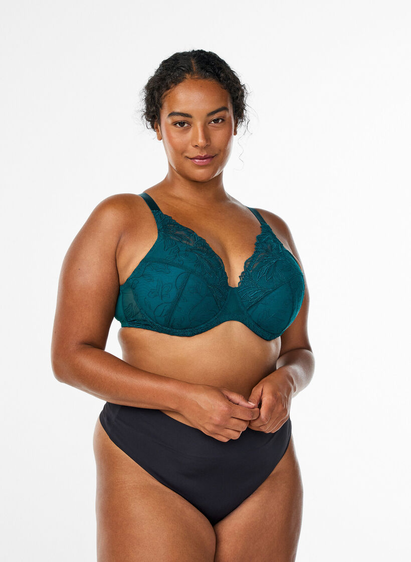 Soutien-gorge rembourr&eacute; en dentelle avec armatures, Vert fonc&eacute;, Model image number 1