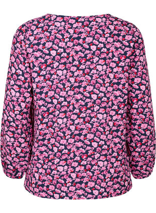 Bedrukte blouse met ruches, Navy Purple AOP, Packshot image number 1