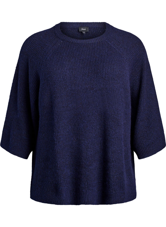 Pull c&ocirc;tel&eacute; &agrave; manches 3/4, Bleu, Packshot image number 0