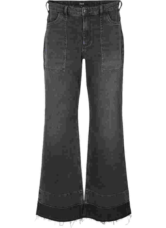 Wijd uitlopende jeans met hoge taille, Grey Denim, Packshot