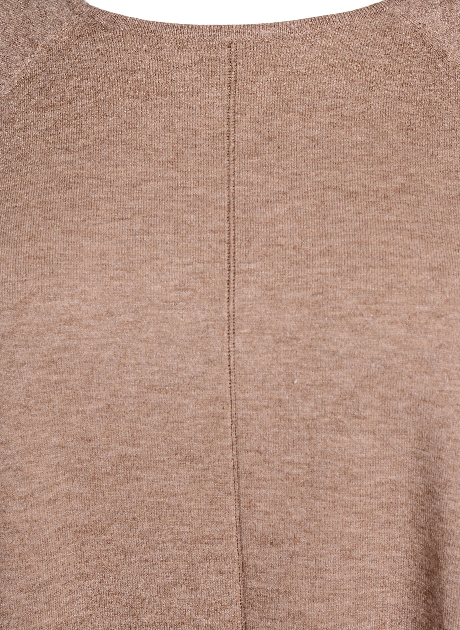 Zizzi Chemisier en tricot avec col rond et motif tricot, Marron, Packshot image number 2