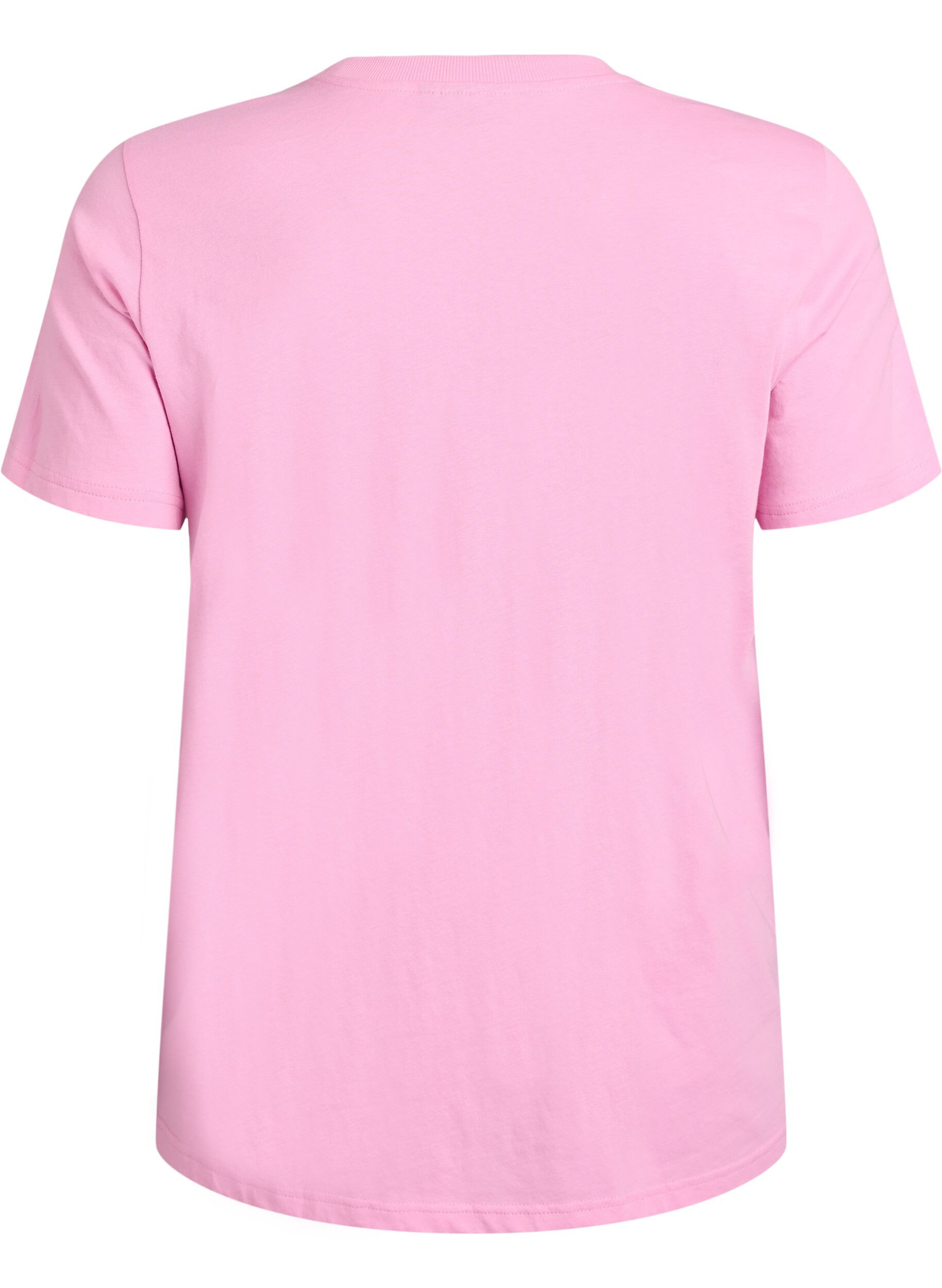 Zizzi T-shirt basique en coton &agrave; col rond, Rose, Packshot image number 1