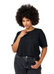T-shirt avec paillettes et manches courtes bouffantes, Noir, Model image number 0