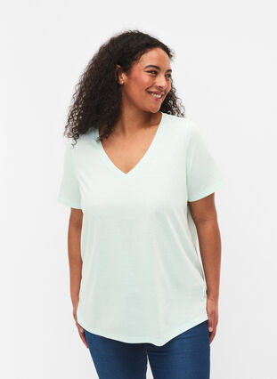 T-shirt à manches courtes avec col en V, Honeydew, Model image number 0