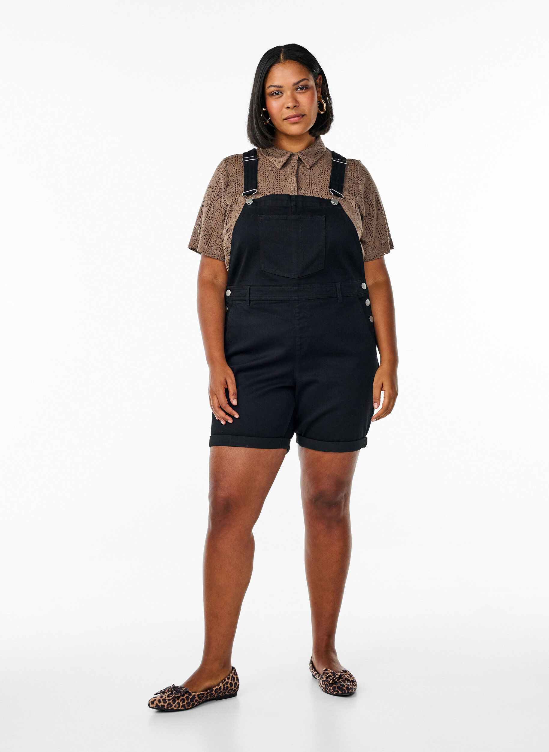 ZizziDenim overalls korte broek, Zwart, Model image number 1