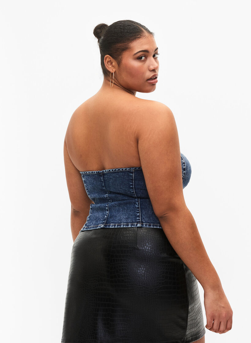 Denim korset top met rits, Blue denim, Model image number 1