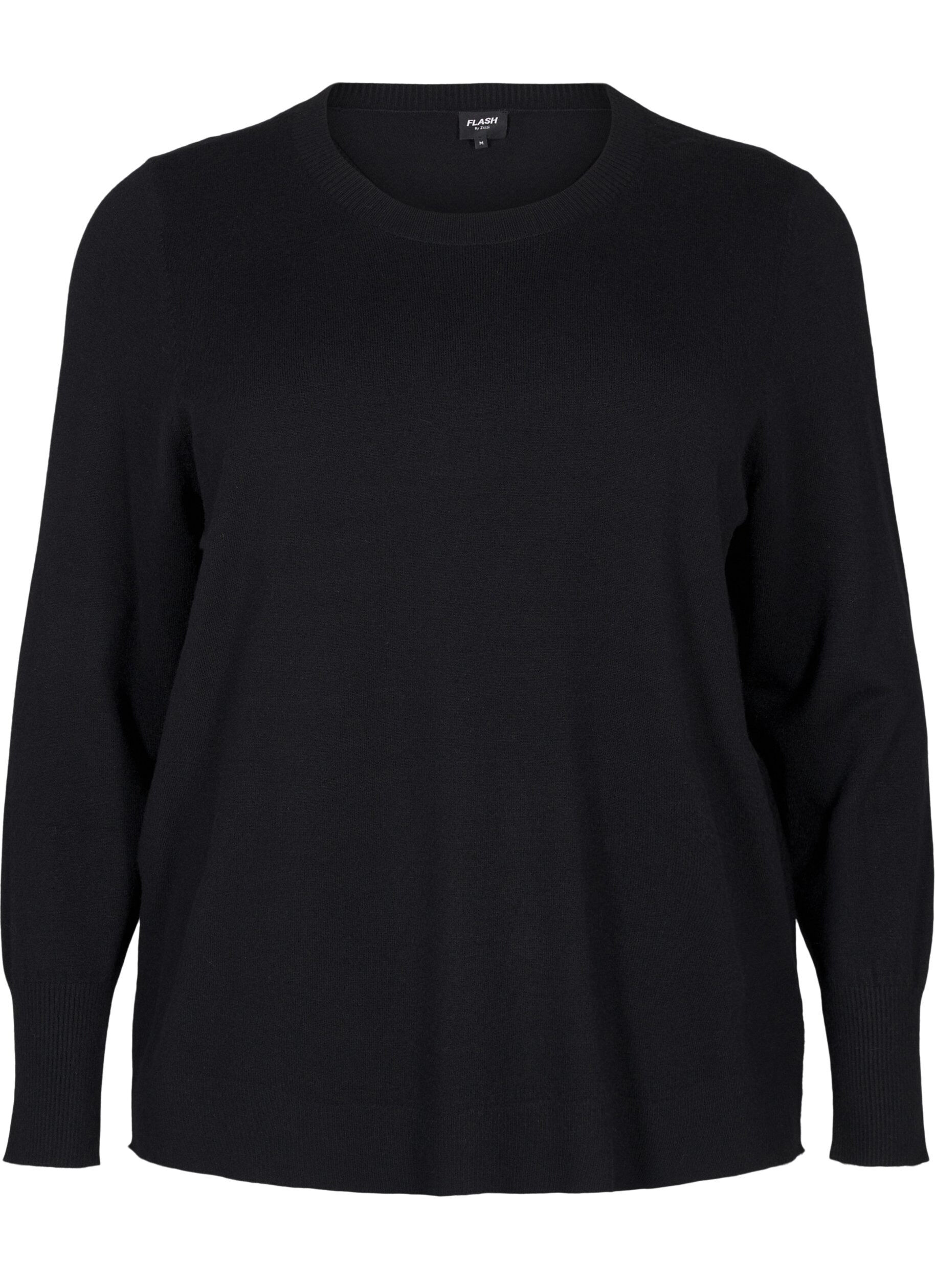 ZizziGebreide blouse met ronde hals, Zwart, Packshot image number 0
