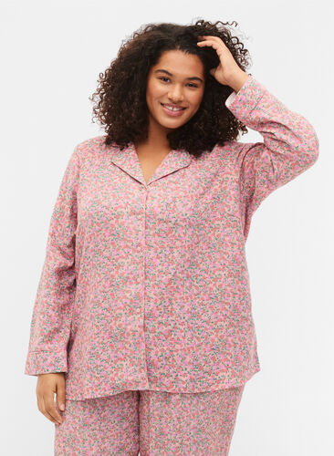 Chemise de nuit en coton avec imprimé floral, Powder Pink, Model image number 0