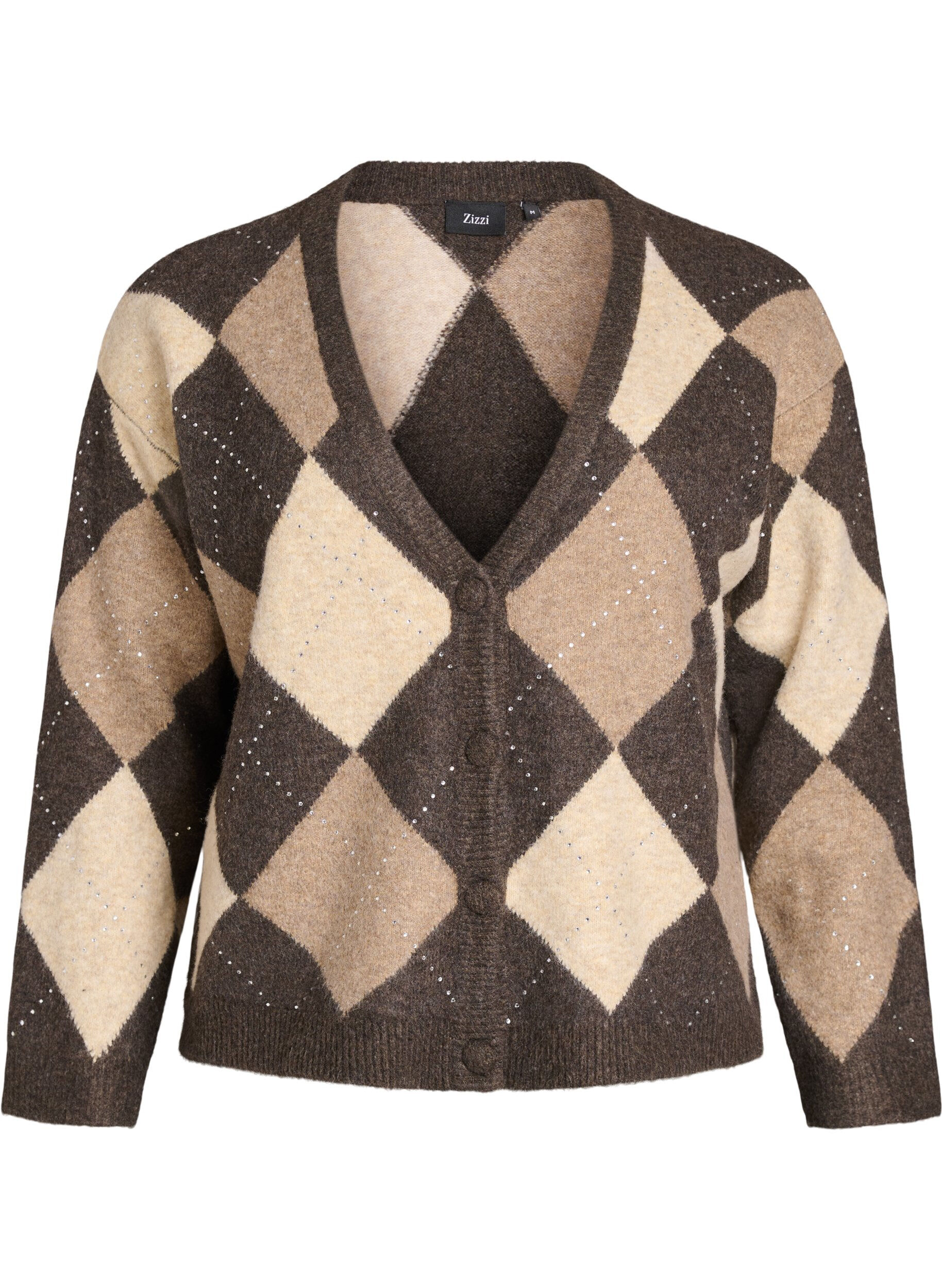 ZizziArgyle vest met strass-steentjes, Bruin, Packshot image number 0