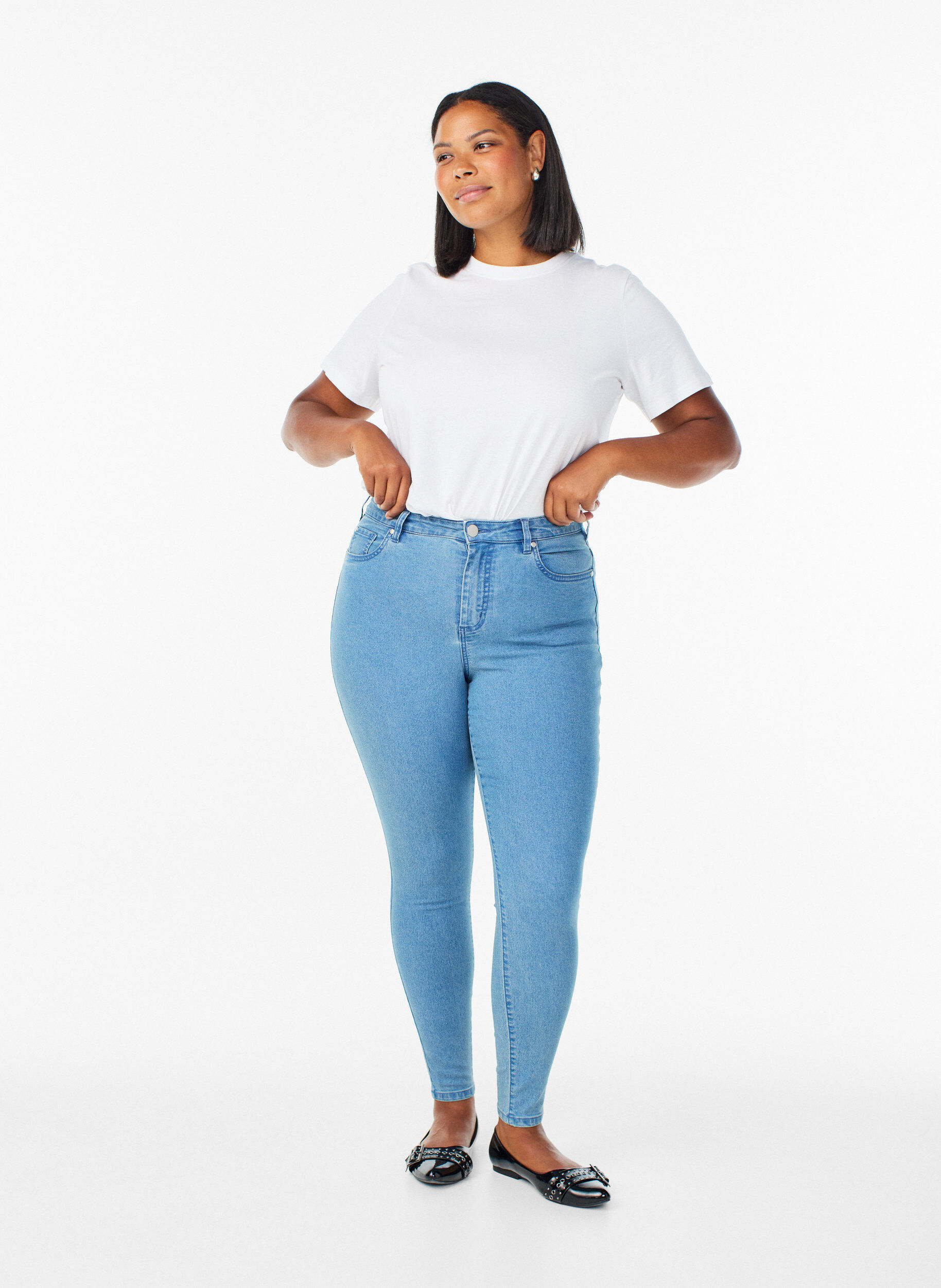Jean Amy taille haute coupe super slim, Bleu Clair, Model