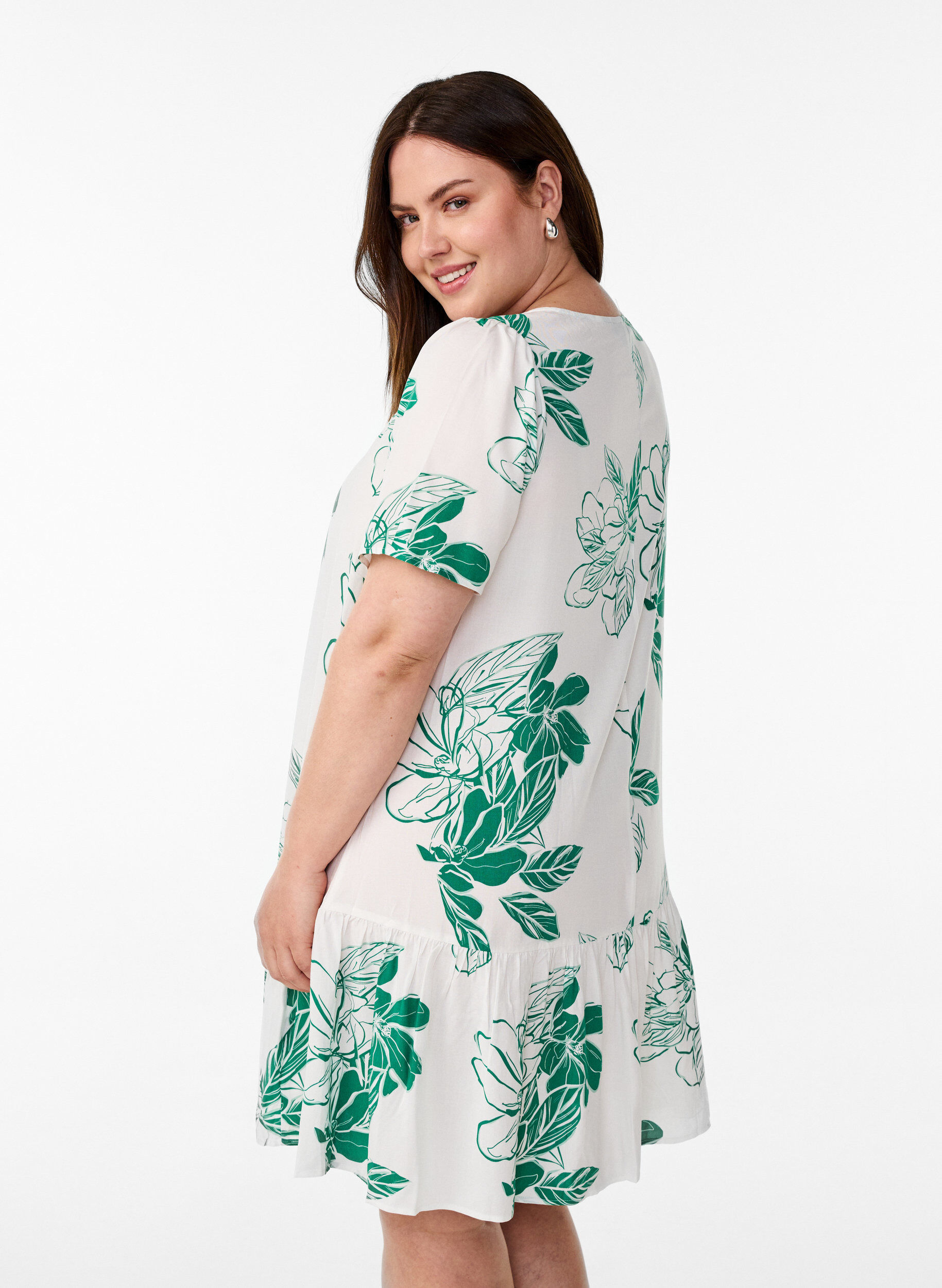 ZizziJurk van viscose met coupenaad, Groen, Model image number 2