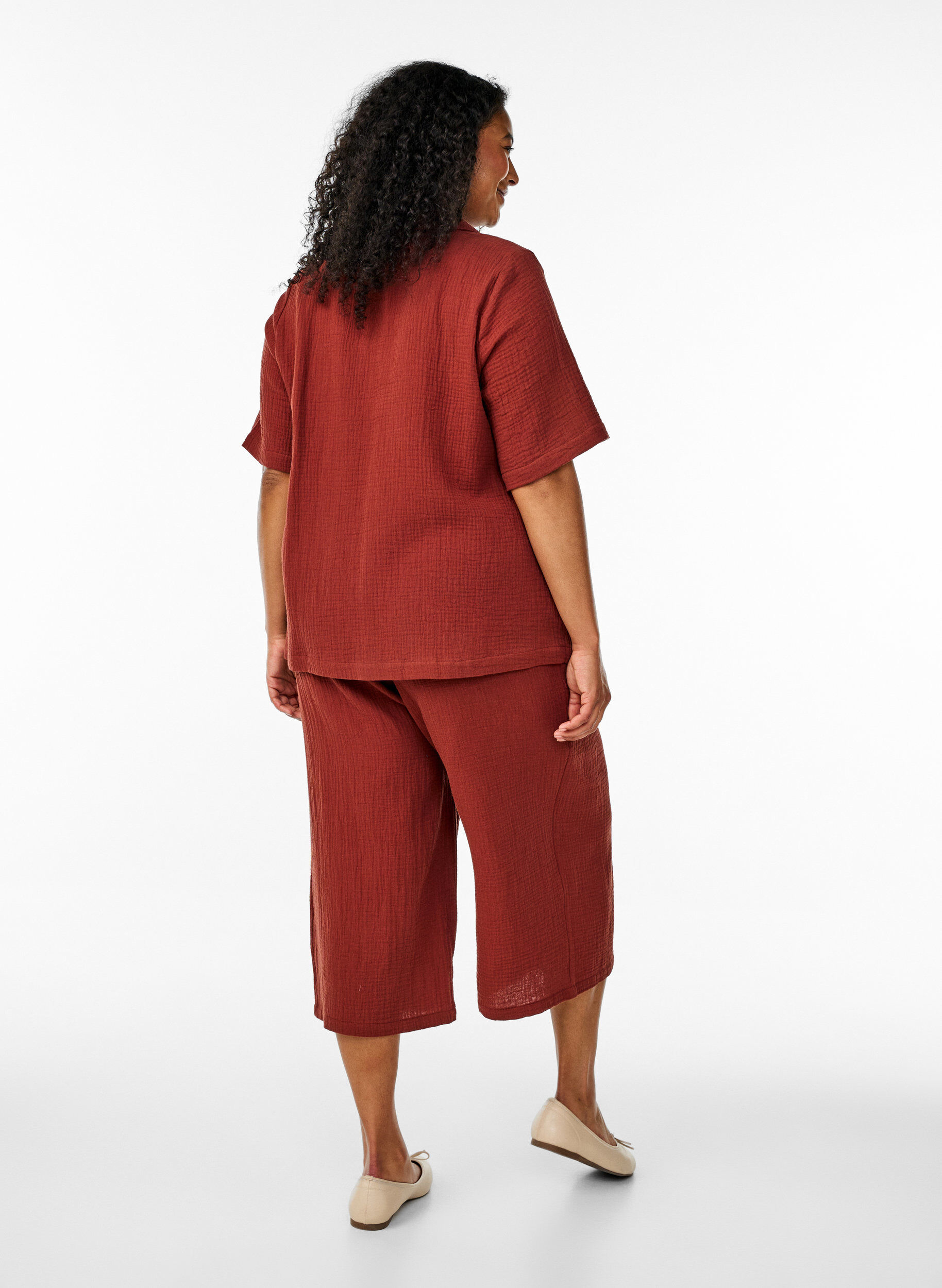ZizziCulotte broek van katoen met hoge taille, Rood, Model image number 1