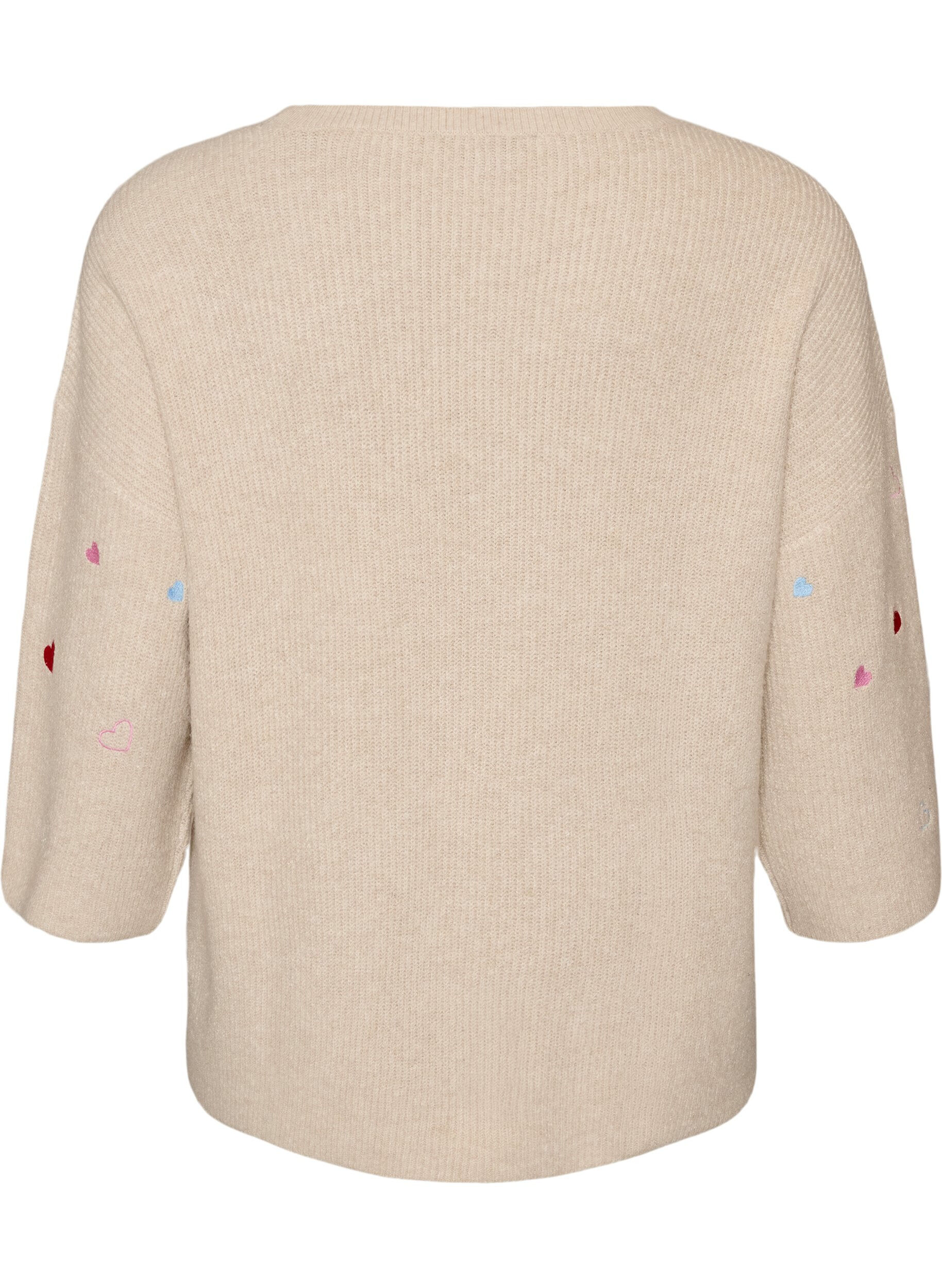 ZizziGebreide blouse met hartjes en 3/4 mouwen, Beige, Packshot image number 1