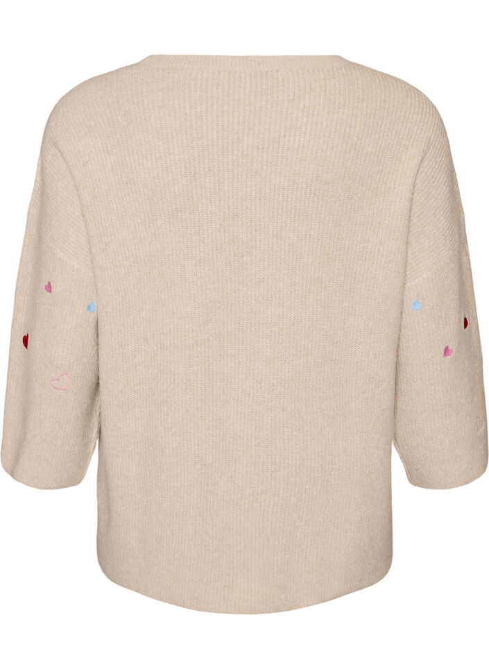 Gebreide blouse met hartjes en 3/4 mouwen, Beige, Packshot image number 1