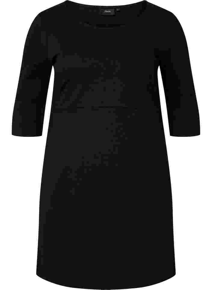 Robe unie à manches 3/4 et fendue, Black, Packshot image number 0