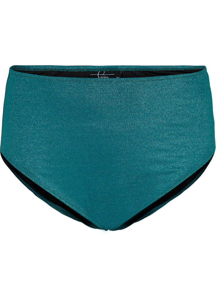 Bikinibroekje met hoge taille en glitter, Groen, Packshot image number 0