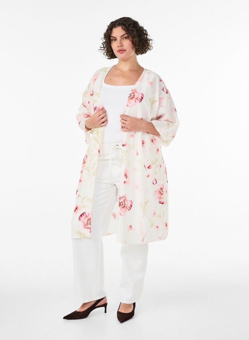 Kimono van viscose met 3/4 mouwen, Rood, Model image number 1