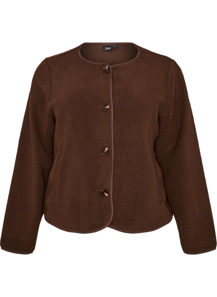 Teddyjack met een ronde hals en knopen, Bruin, Packshot image number 0