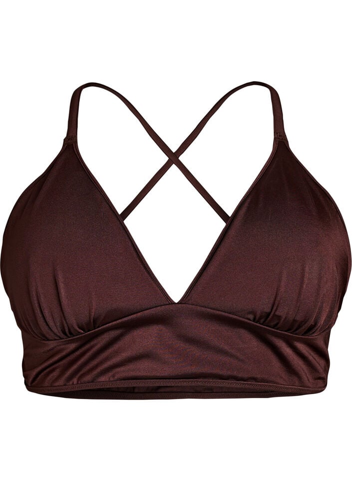 Haut de bikini r&eacute;versible avec d&eacute;collet&eacute; en V et bretelles crois&eacute;es dans le dos, Marron, Packshot image number 0
