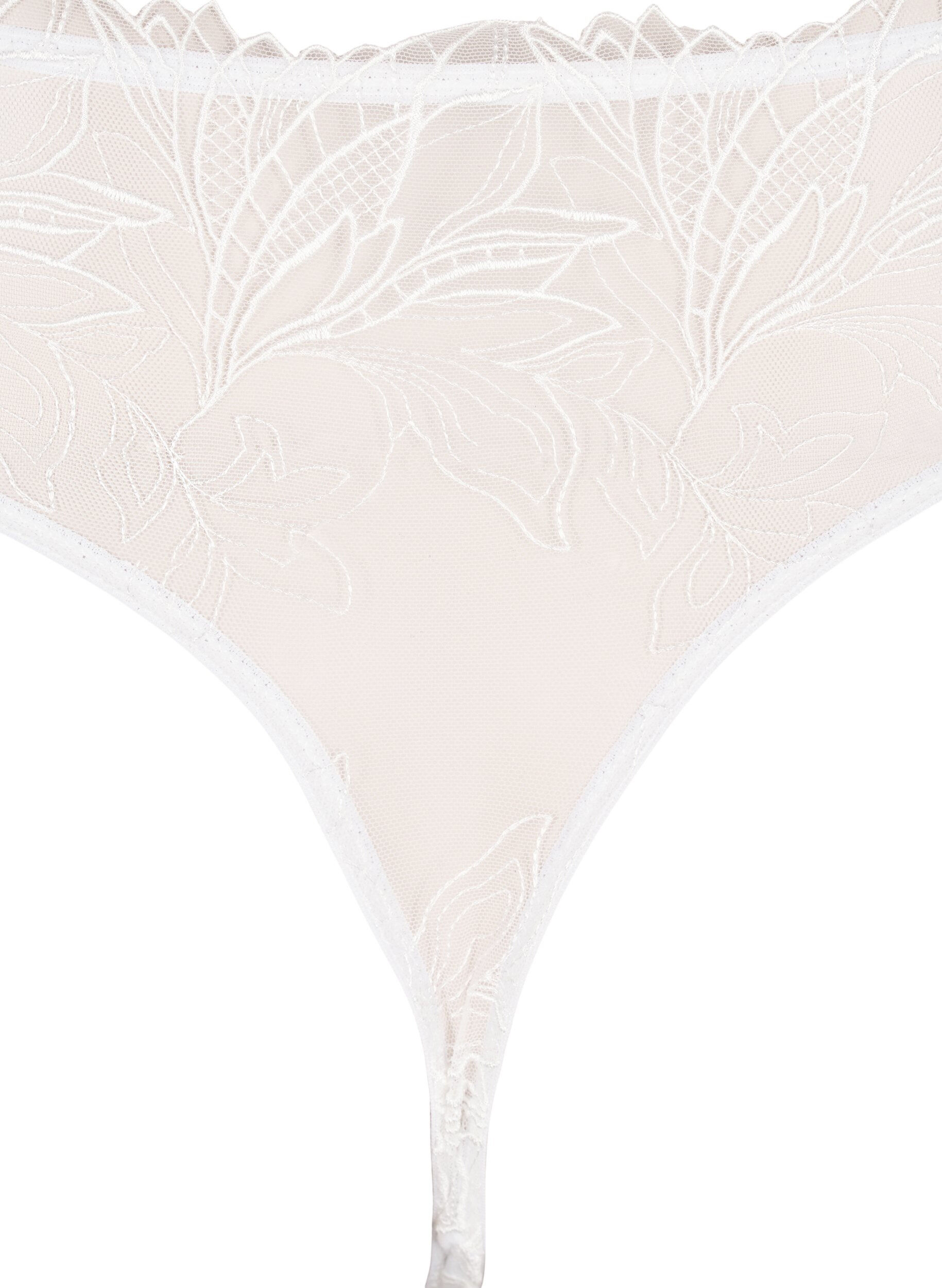 Zizzi String en microfibre avec dentelle, Blanc, Packshot image number 3