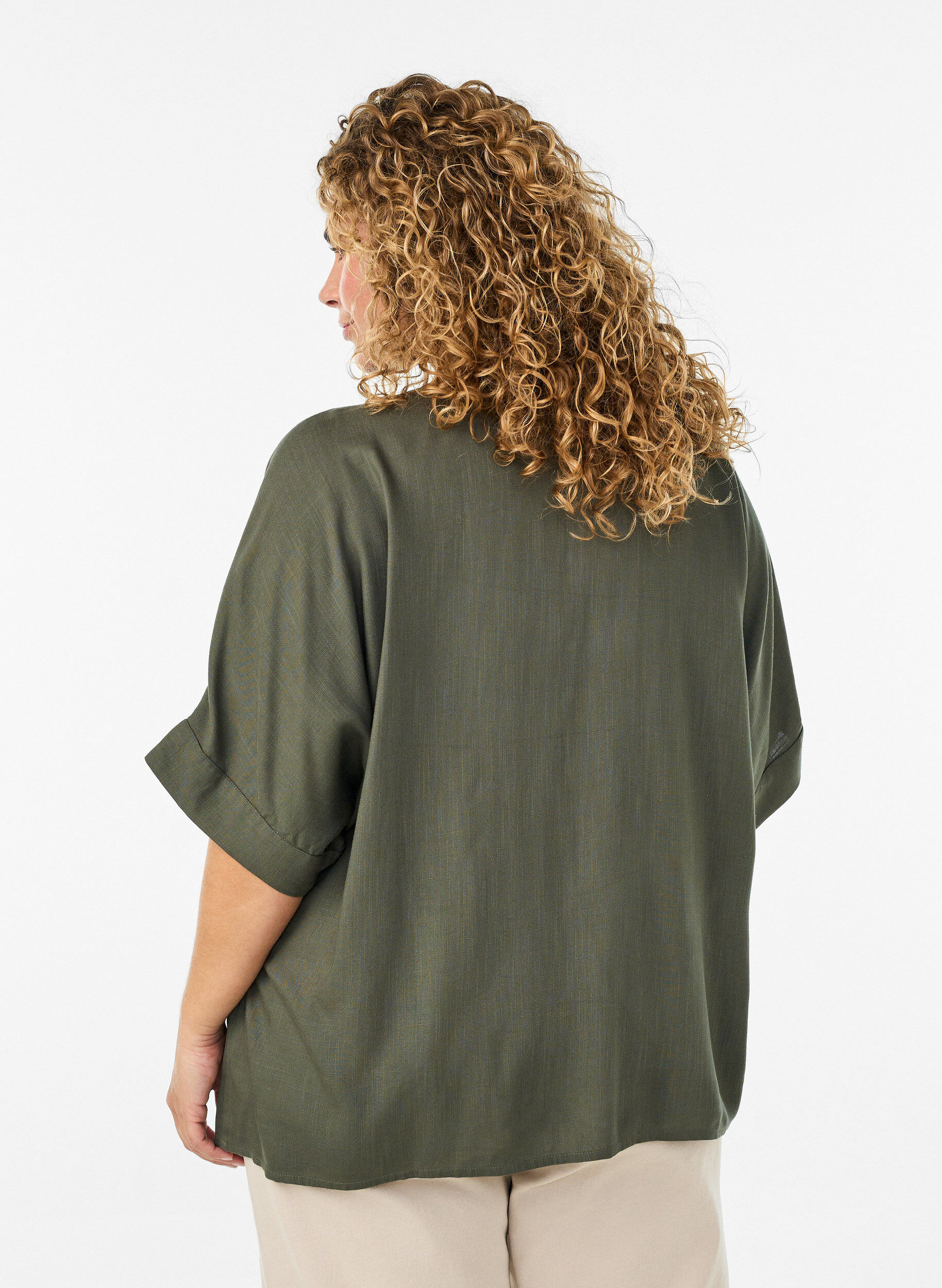 ZizziBlouse en viscose avec bordure crochet et boutons, Vert, Model image number 2