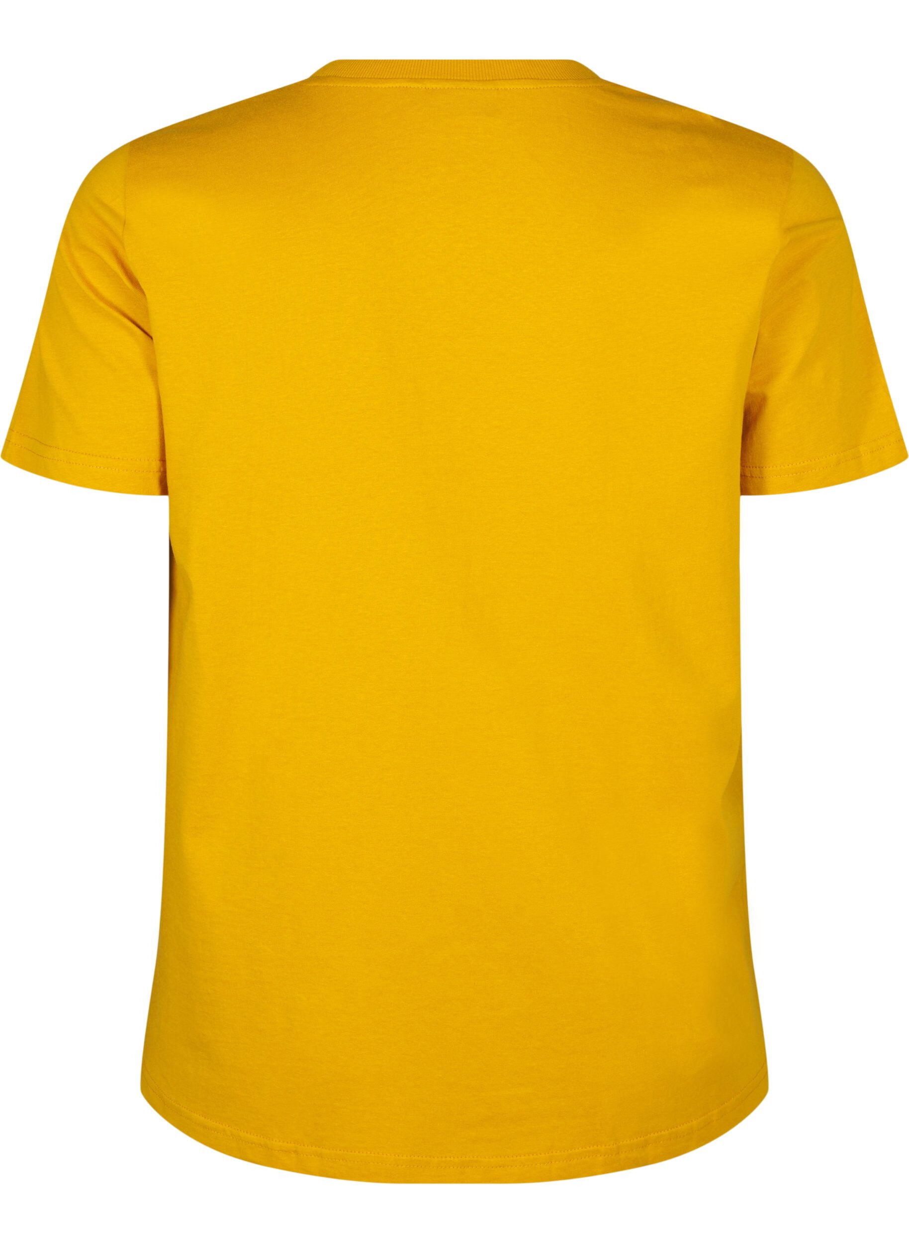 Zizzi T-shirt basique en coton &agrave; col rond, Jaune, Packshot image number 1