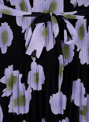 Robe plissée imprimée avec lien à nouer, Black w. Floral, Packshot image number 3