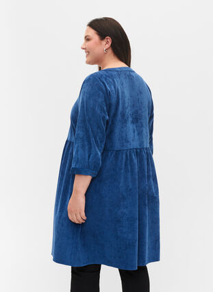 Robe en velours avec manches 3/4 et boutons, Estate Blue, Model image number 1