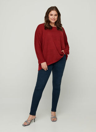Effen blouse met lange mouwen, Red, Model image number 2
