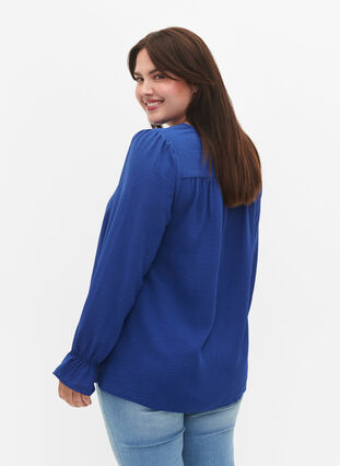 V-hals blouse met lange mouw, Mazarine Blue, Model image number 1