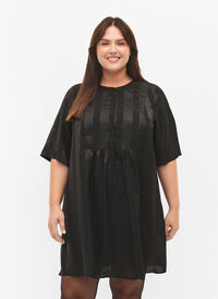 A-lijn jurk met strepen en 1/2-mouwen, Black, Model