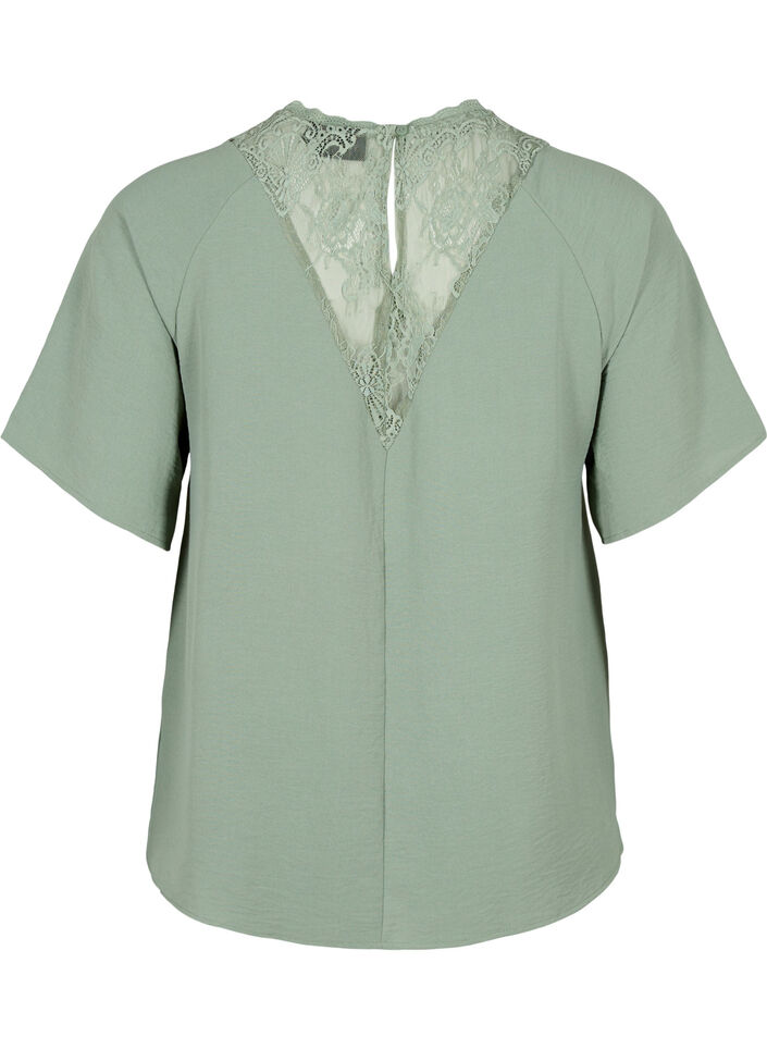 Blouse met korte mouwen en kant, Lily Pad, Packshot image number 1