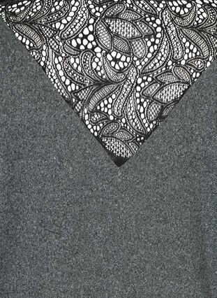Gemêleerde top met kanten rug, Dark Grey Melange, Packshot image number 3