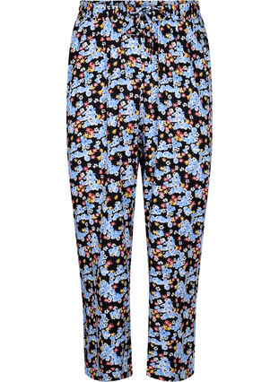 Losse viscose pyjama broek in all-over print, Black Blue Flower, Packshot image number 0