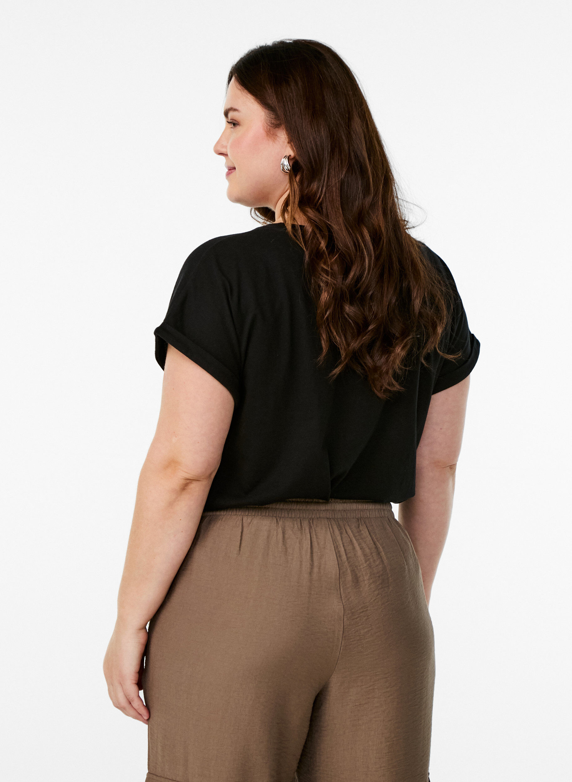 ZizziT-shirt met korte mouwen van katoenmix, Zwart, Model image number 2